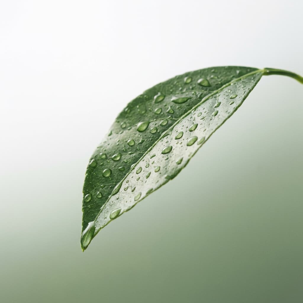 Feuille avec gouttes de rosée symbolisant la simplicité
